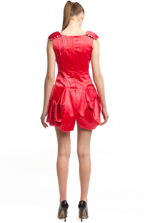 Атласное красное платье БТ007-2