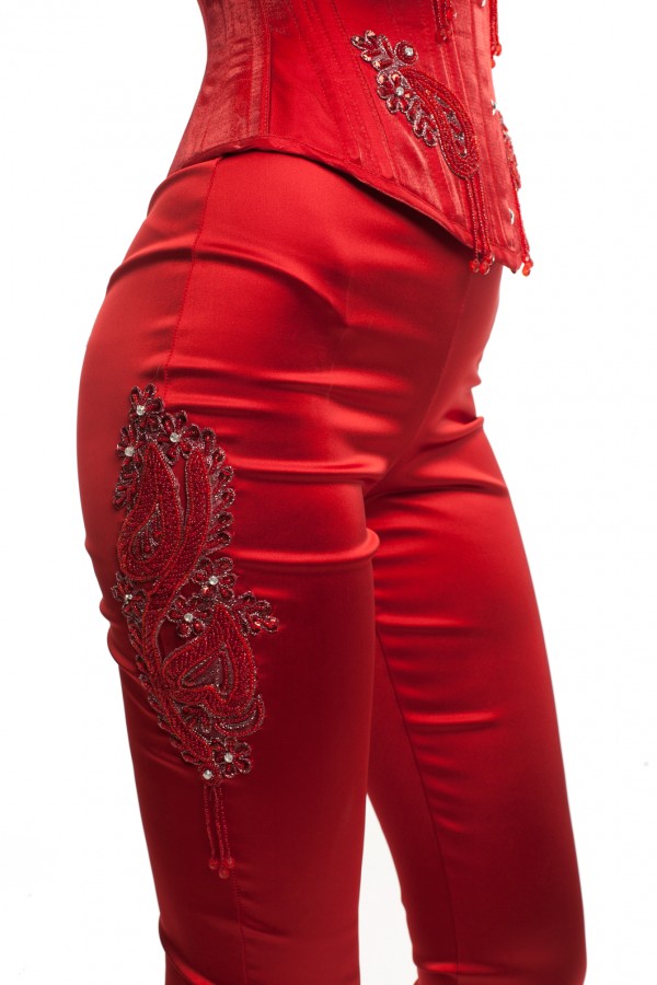 Корсет и брюки атлас красный БТ015-5